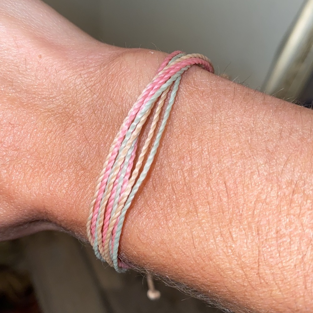 Pura Vida bracelet pastel pink & blue with p charm​ - Picture 3 of 8